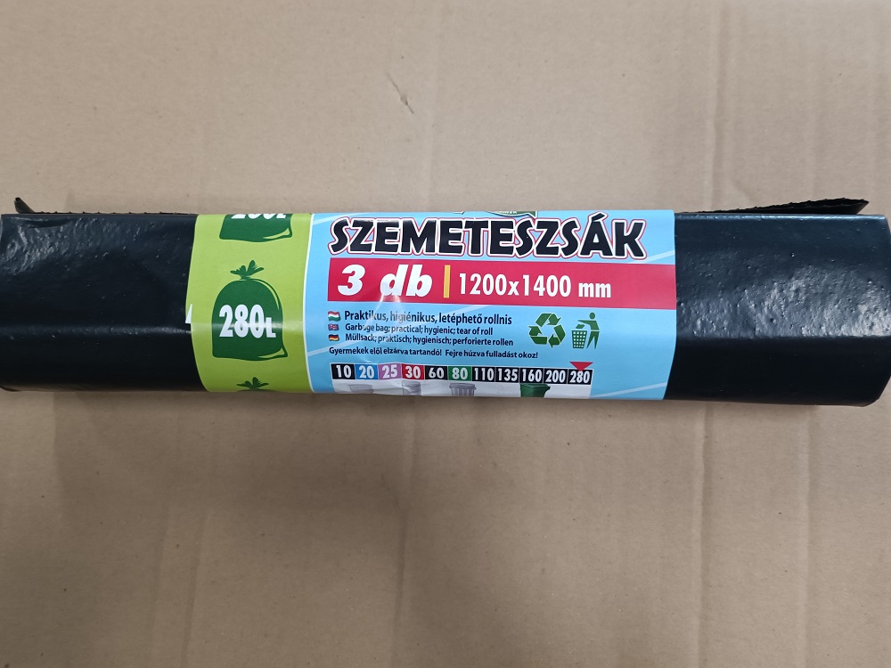szemeteszsák 280l 120X 140 3 DB / ROLL FEKETE 